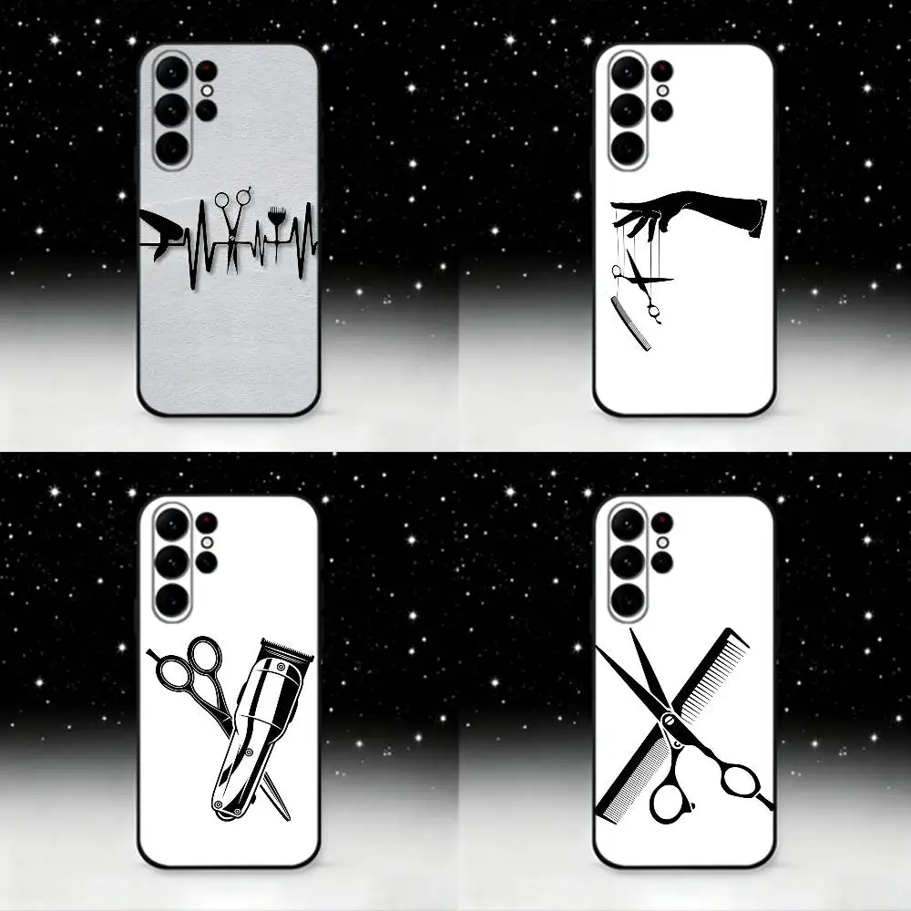 

Barber Shop Hair style tools Phone Case For Samsung S25,S24 Ultra,S20,S30 plus,S22 plus,S23,S30 Ultra 5G Silicone Black Shell