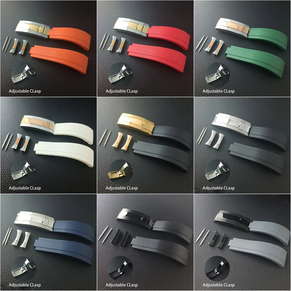 High end strap accessory 20mm wide VK63 case watch accessory 20mm rubber strap with curved strap and fine adjustment buckle