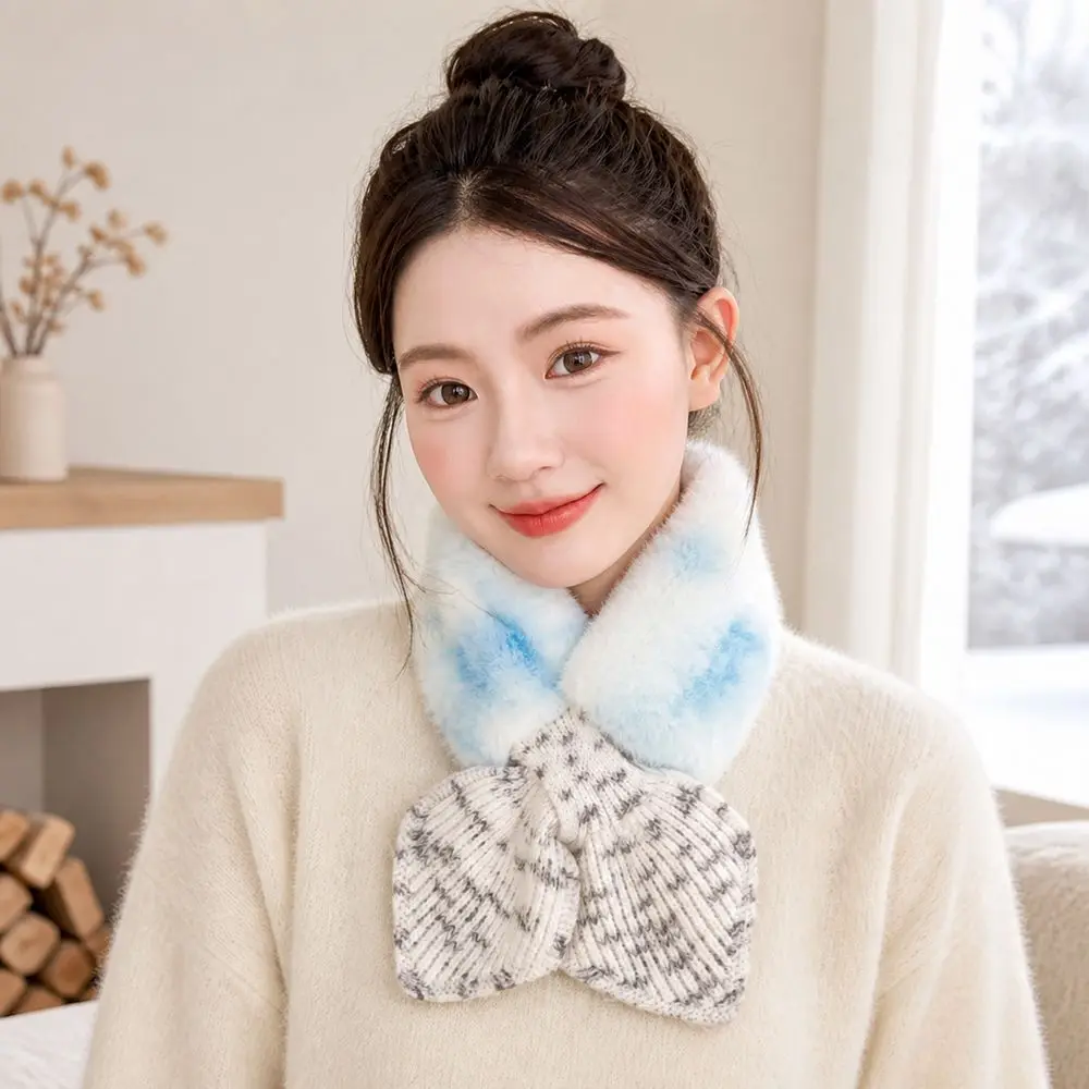 Faux Fur Faux Fur Scarf Cross Tie Slip-On Closure Cross Tie Scarf Soft Texture Knitted Fabric Wrist Cuff for Girls and Women