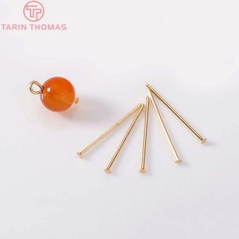 (5270)20PCS 20MM 25MM 30MM 35MM 24K Gold Color Flat Pins Bead Pins Connector High Quality Jewelry Making Findings Accessories