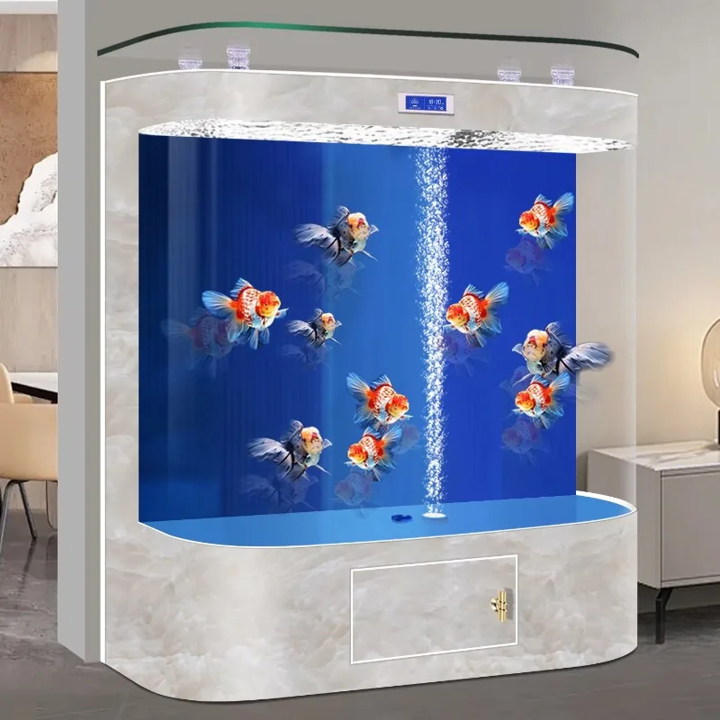 

Large Eco-Friendly Square Fish Tank Acrylic Glass Aquarium Table Against the Wall Floor Type for Living Room with Bottom Filter
