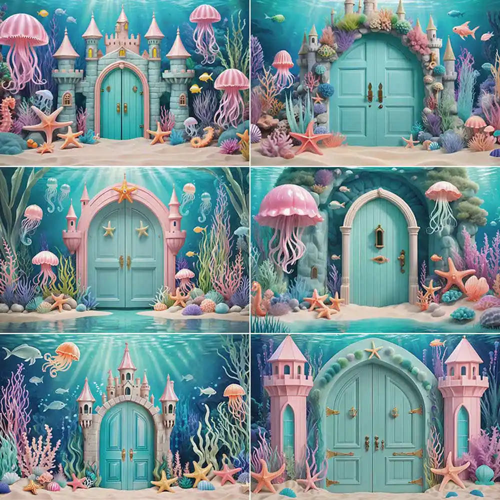 

MOON.QG Mermaid Party Photography Backdrop Underwater Seabed Landscape Photocall Background Baby Photo Studio Photozone Props