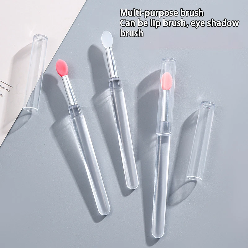 Pincel portátil de silicona suave con cubierta antipolvo, pincel de maquillaje multifuncional, aplicador de brillo de labios, bálsamo labial, sombra de ojos