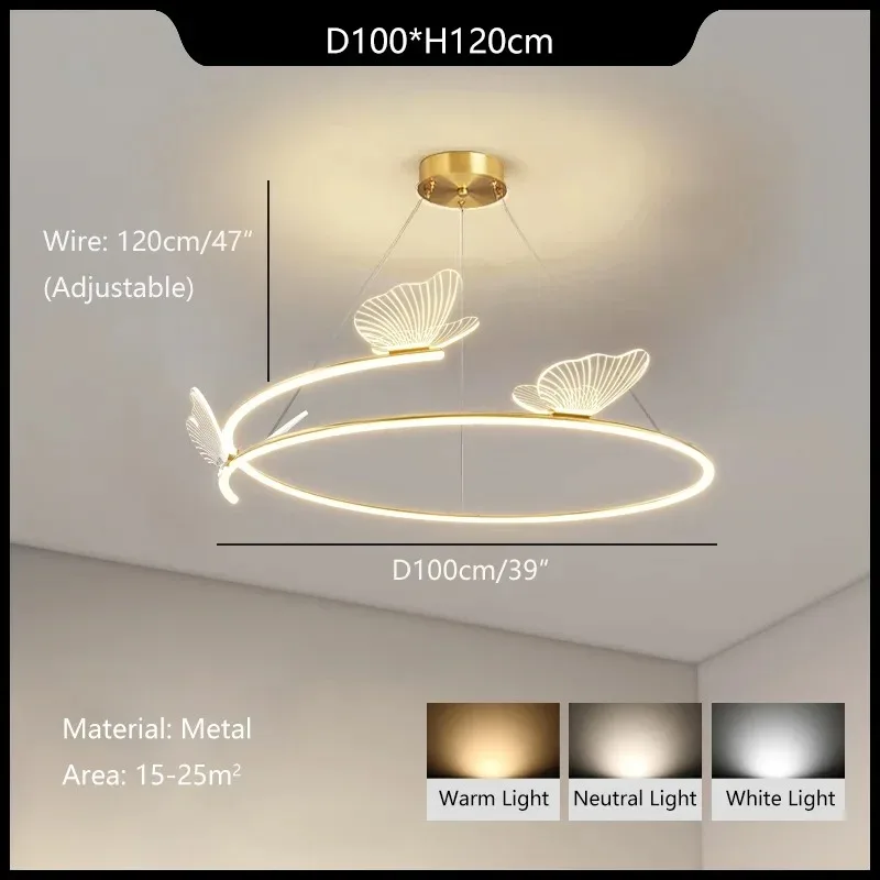 Nordic led ring butterfly ceiling light Creative Gold Art Acrylic light dining Living Room Hotel Bedroom kid's room girl lamp image 3