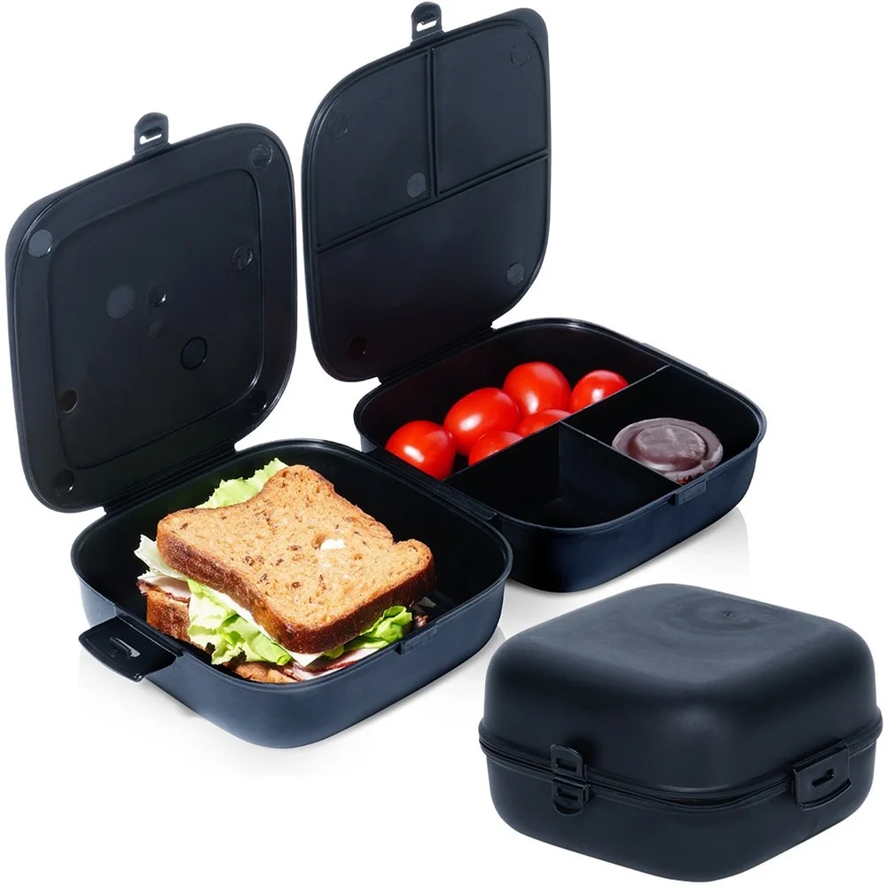 Lunchbox met vakken, zwart, 2 x 700 ml