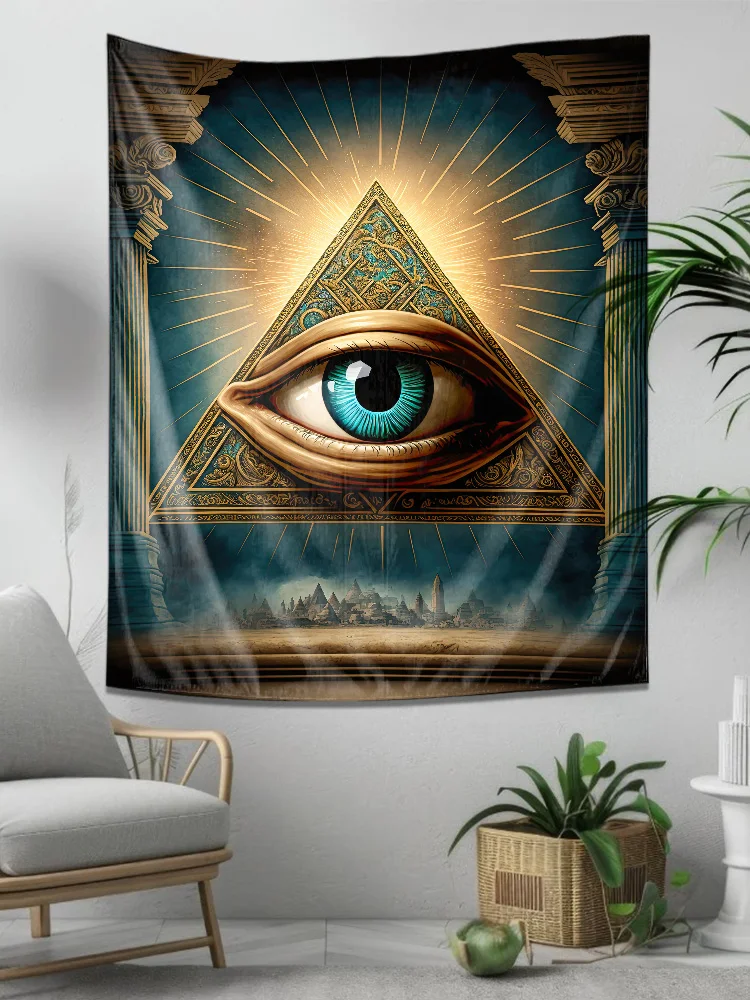 All Seeing Eye Pyramid Tapestry Illuminati Wall Hanging Vintage Boho Decor for Living Room Bedroom Mystical Hippie Woven Blanket
