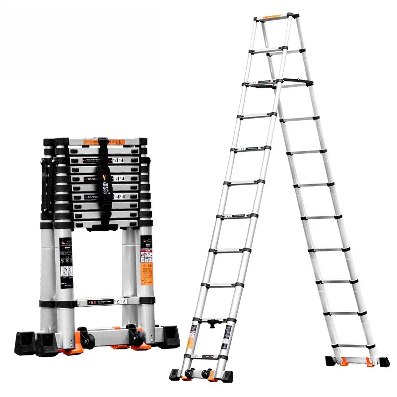 2.9M Thickened aluminum alloy household telescopic ladder folding portable herringbone ladder engineering lift stairs