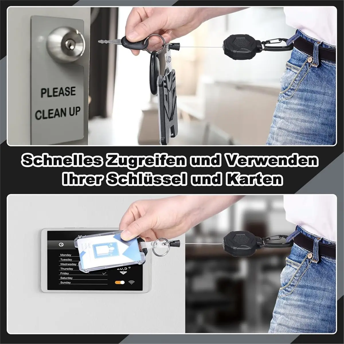 NEW 2Pack Heavy Duty Extendable Key Chains, 2 Removable Lanyards and 2 ID Sleeves, Retractable ID Card Holder