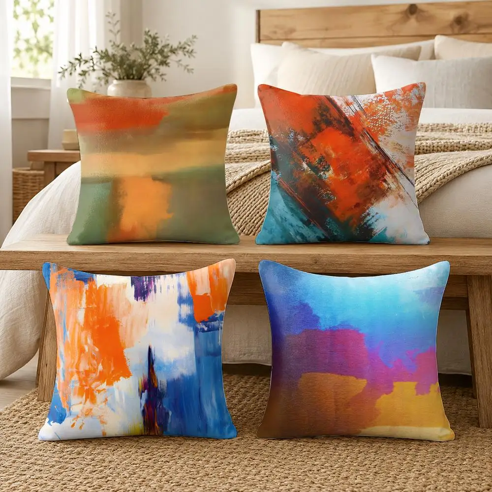 Modern Brushstroke Grunge Cushion Cover Silky Short Plush Invisible Zipper Dustproof Sofa Pillow Case For Home Decor