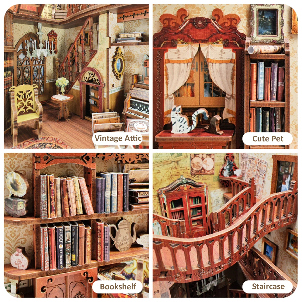 3D BookNook Puzzle Wood Assembly Book with Touch Light Handmade DIY Model Building Set Home Decor Craft Mini Bookstore Bookshelf