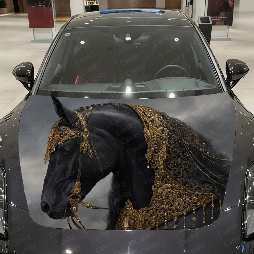 

Элегантная наклейка на автомобильную пленку черного жеребеля, водонепроницаемая наклейка из ПВХ для автомобиля, самоклеящаяся устойчивая к царапинам наклейка, подходит для двигателя H