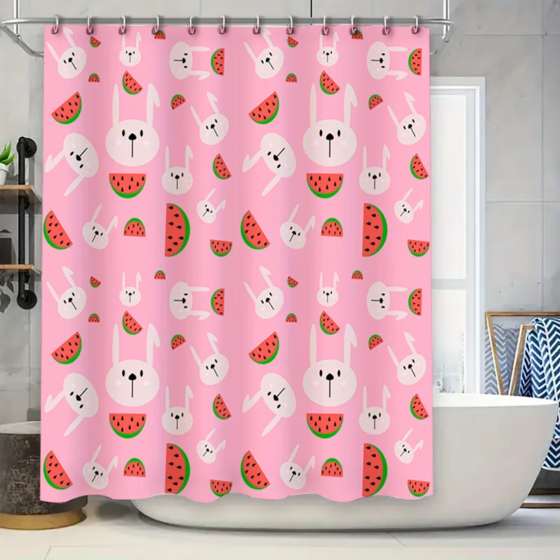 

Очаровательная занавеска для душа с розовым арбузным кроликом для декора ванной комнаты, многоразовая водонепроницаемая ткань, идеальная идея подарка для детей и взрослых
