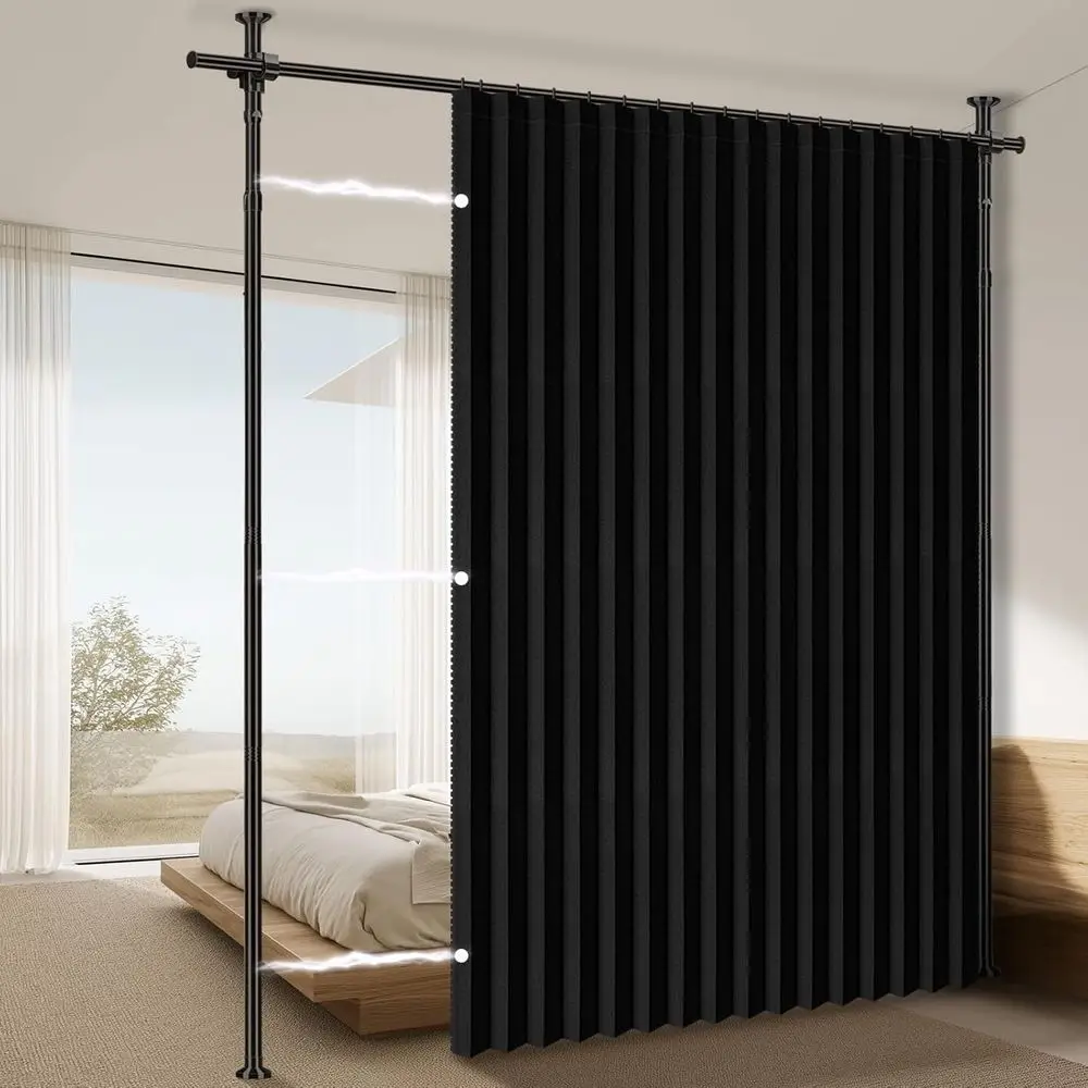 Blackout Curtain Set, 1 Panel, 100x84in, Adjustable Rods, 43-120Hx35-100W, Bedroom Privacy