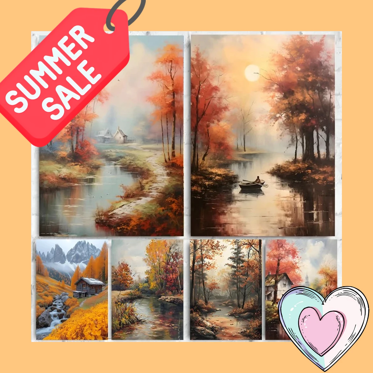 Abstract Autumn Fall Landscapes Art Posters Forest The River Prints Canvas Painting Wall Art Picture For Living Room Decorati