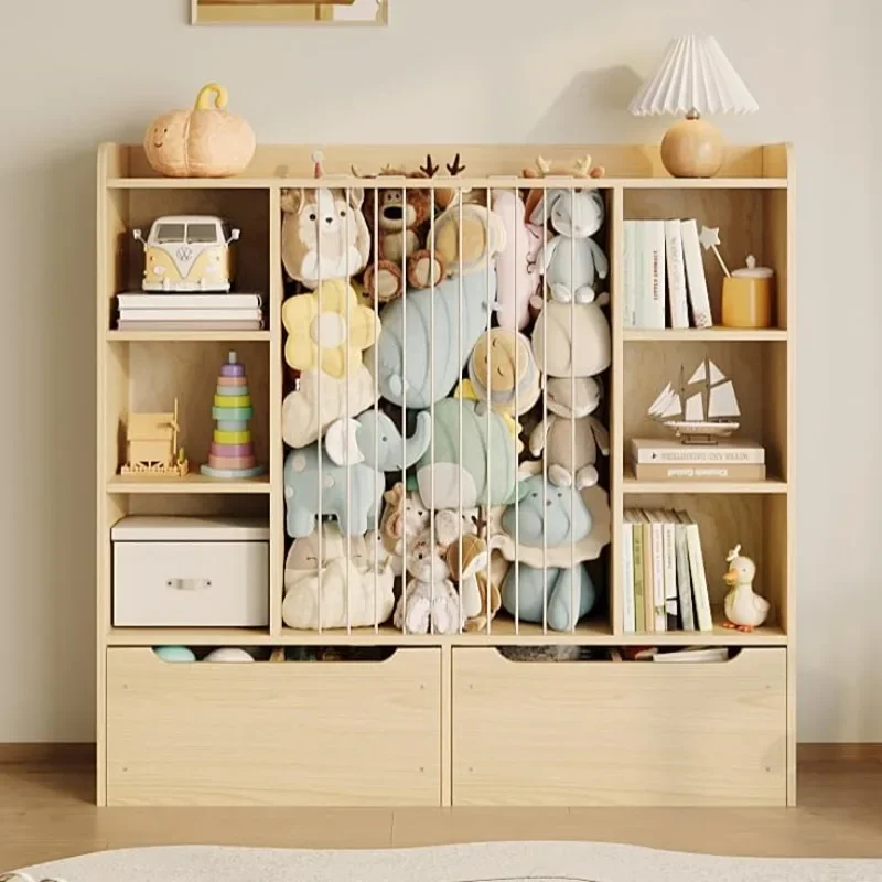 Wooden 3-in-1 Stuffed Animal Storage, Toy Storage and Kids bookshelf | Toy Storage Organizer with 2 Rolling Toy Carts