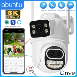 12MP 6K PTZ Wifi Camera Outdoor 8X Digital Zoom Surveillance Camera Dual Screens Human Detection 4K CCTV Security Camera ICSEE