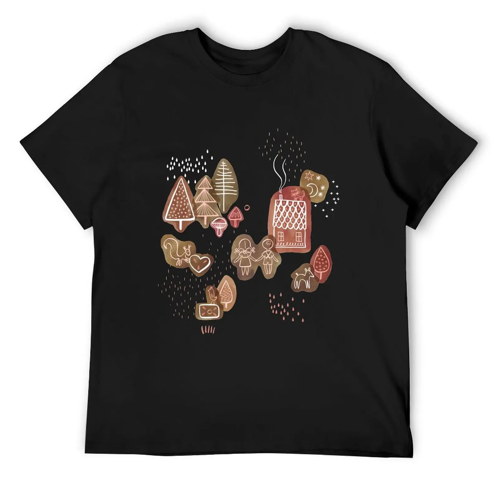 Hansel and Gretel Fairy Tale Gingerbread Pattern T-Shirt blacks aesthetic clothes men clothings