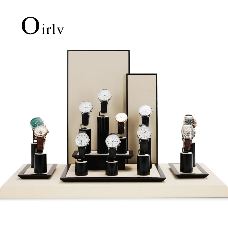 

Oirlv Black Watch Display Rack Holder Watch Storage Stand Set Jewelry Display Props with PU Leather MDF