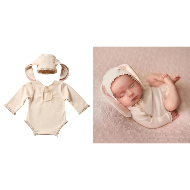 Newborn Onesie and Rabbit Ears Hat Set Perfect Outfit for Baby First Photoshoot