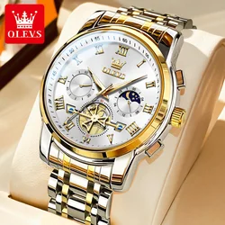 OLEVS 2859 Moon Phase Watch Men Stainless Steel Waterpoof Luminous Moonswatch Fashion Chronograph Quartz Wrist Watch for Men New