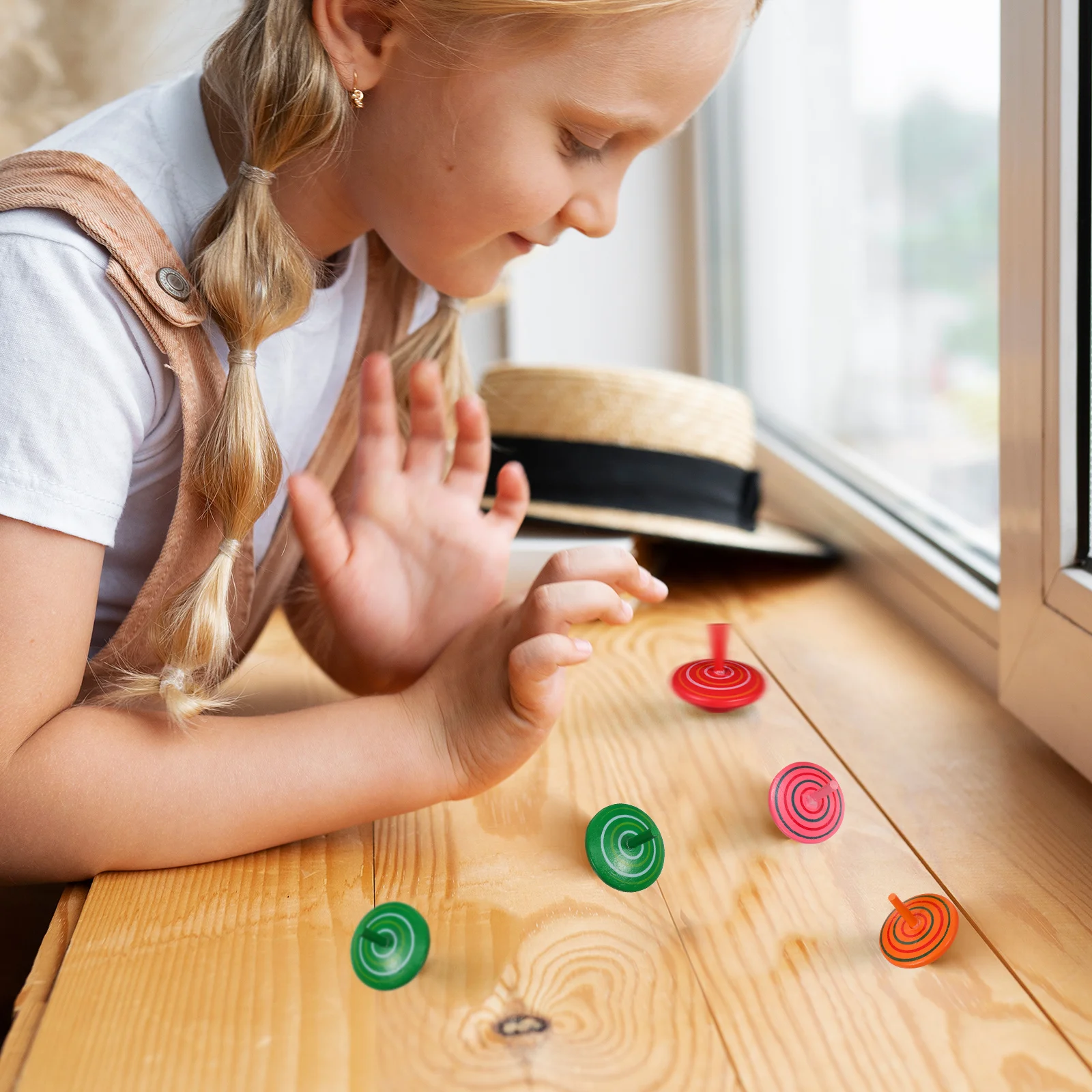 

12Pcs Wooden Hand Spinning Gyro Educational Game for Kids Colorful Fast Rotating Decompression Fun Plaything Wooden Gyro Toys