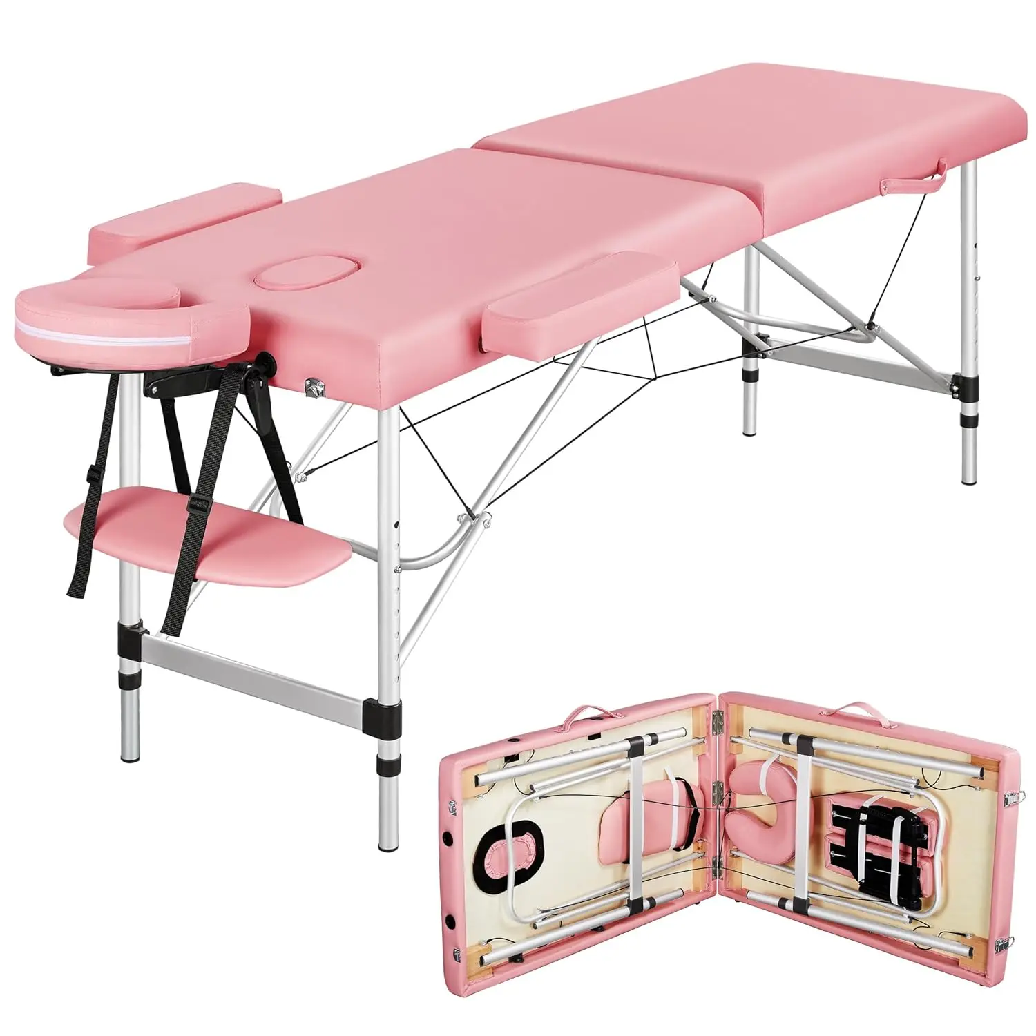 Portable Massage Table Foldable Adjustable Lash Bed, Aluminum Frame PVC Leather Height Adjustable for Home Spa, Customized
