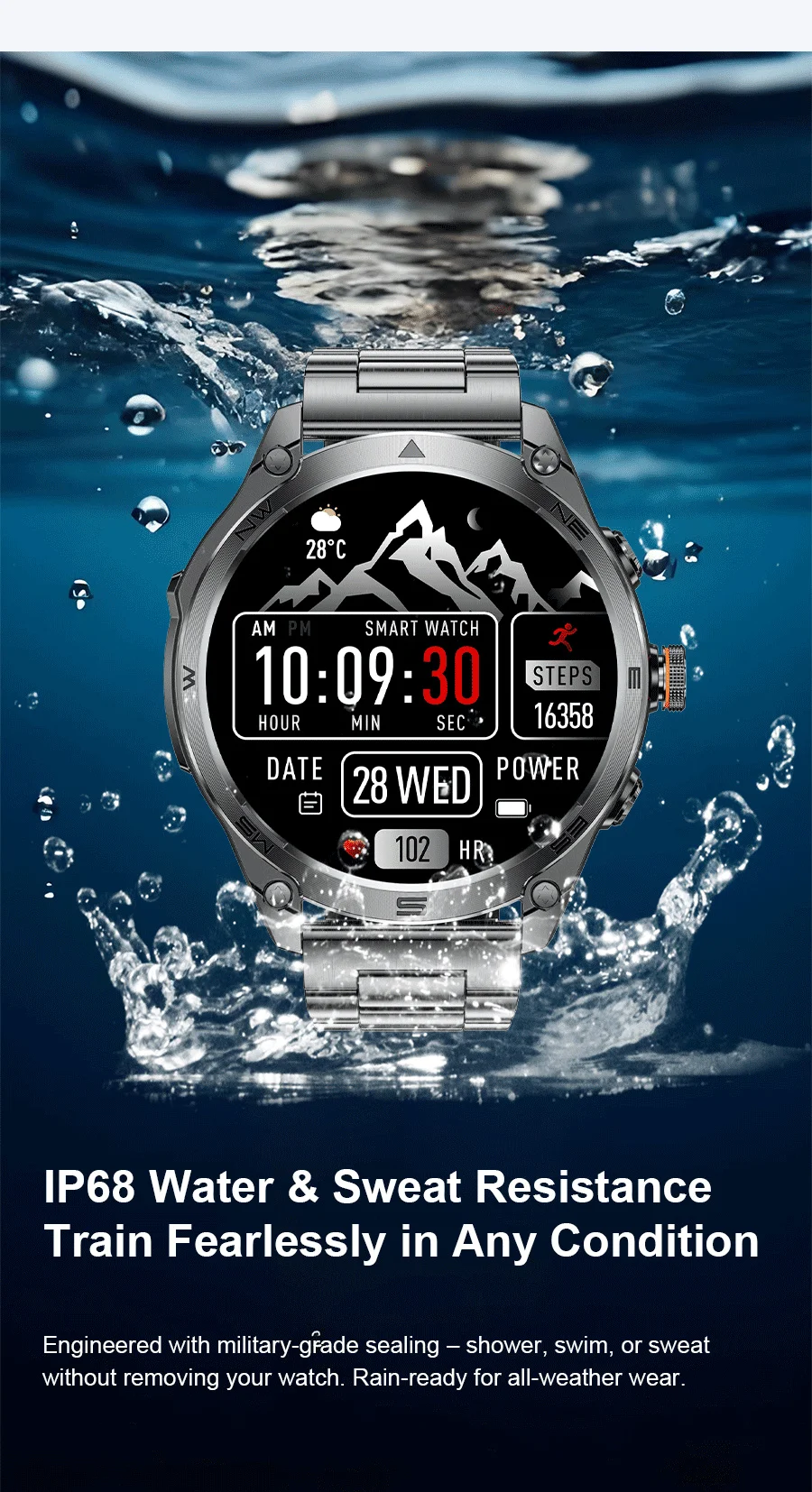 2026 Militärische Ultra-GPS-Smartwatch mit 1000mAh Akku, 10ATM Wasserdicht, Kompass, Taschenlampe, Sport-Tracker, HD-Anruf, Smartwatch für Herren – Detail 7