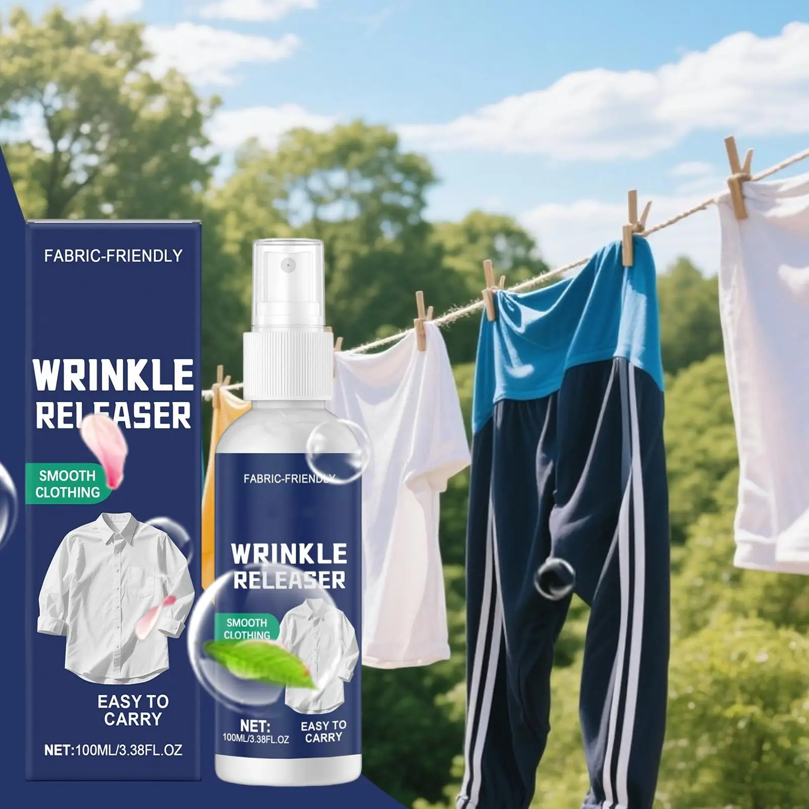 100ml Anti-Static Wrinkle Release Spray, Ironing Spray for Clothes, Travel-Size Ironing Aid for Home, Dorm, Beach Vacation