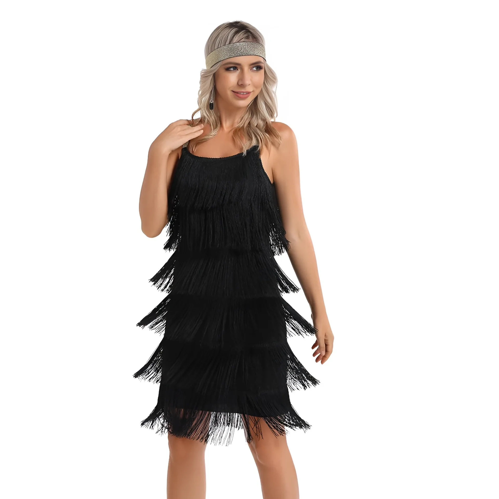 Retro 1920 Tassel Strap Dress for Gatsby Cocktail Party Tailored Clothing Cotton Hanmasha Spring Season Commute Style