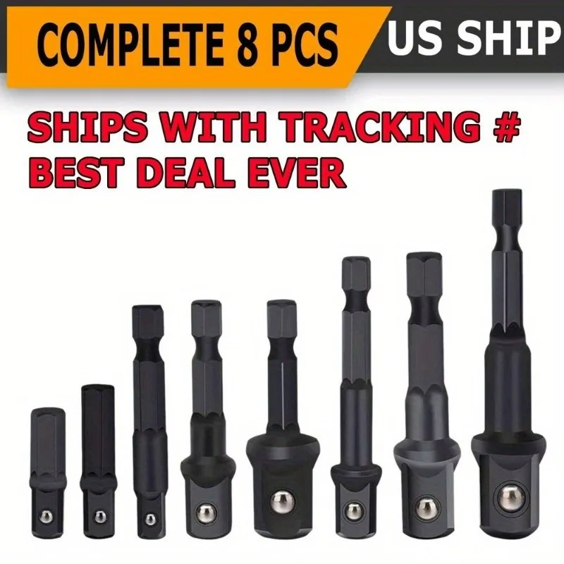 8X Socket Adapter Impact Hex Shank Drill Bits Power Extension Bar 1/4 3/8 1/2