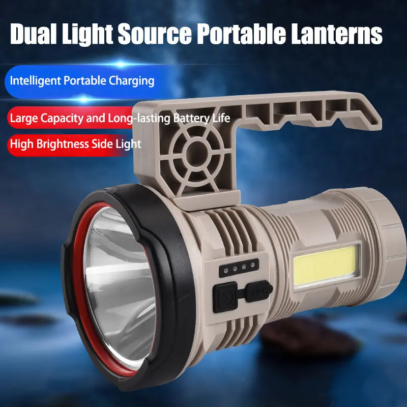 Dual Light Source Flashlight High Bright Portable Lanterns Outdoor Camping Emergency Detachable Handle Torch with COB Side Light