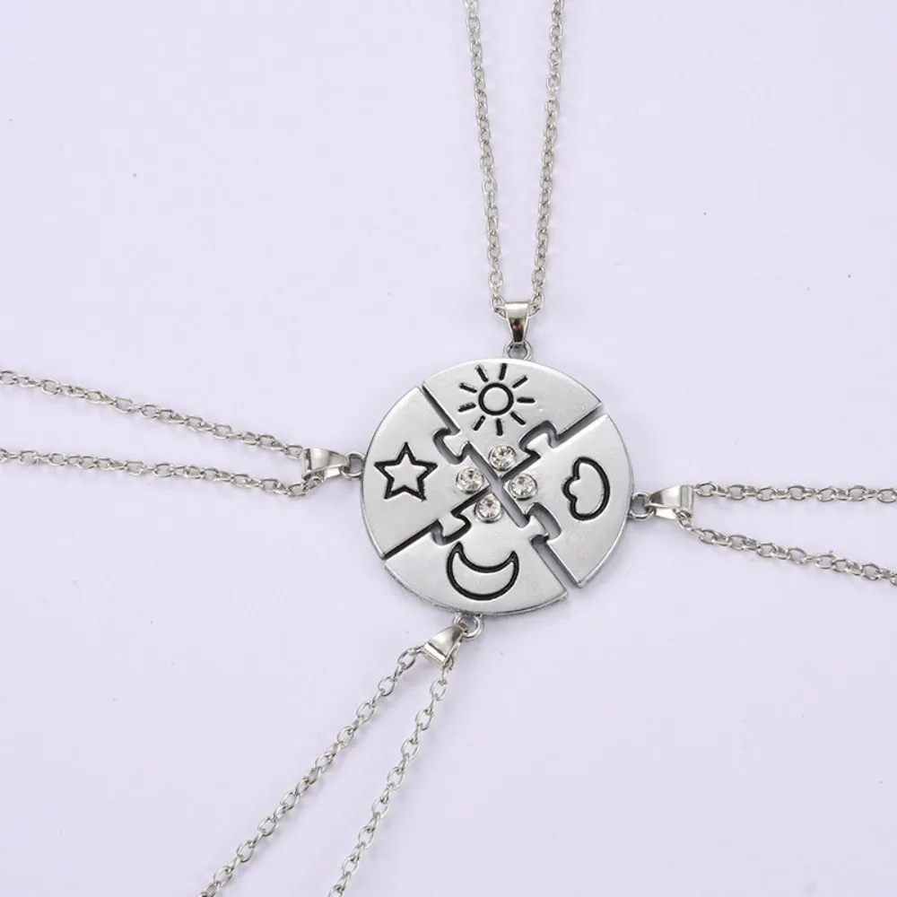 4pcs/set Rhinestone Best Friends Forever Necklace Jewelry Set Necklace Combination Jigsaw BFF Necklace Splicing Colorful