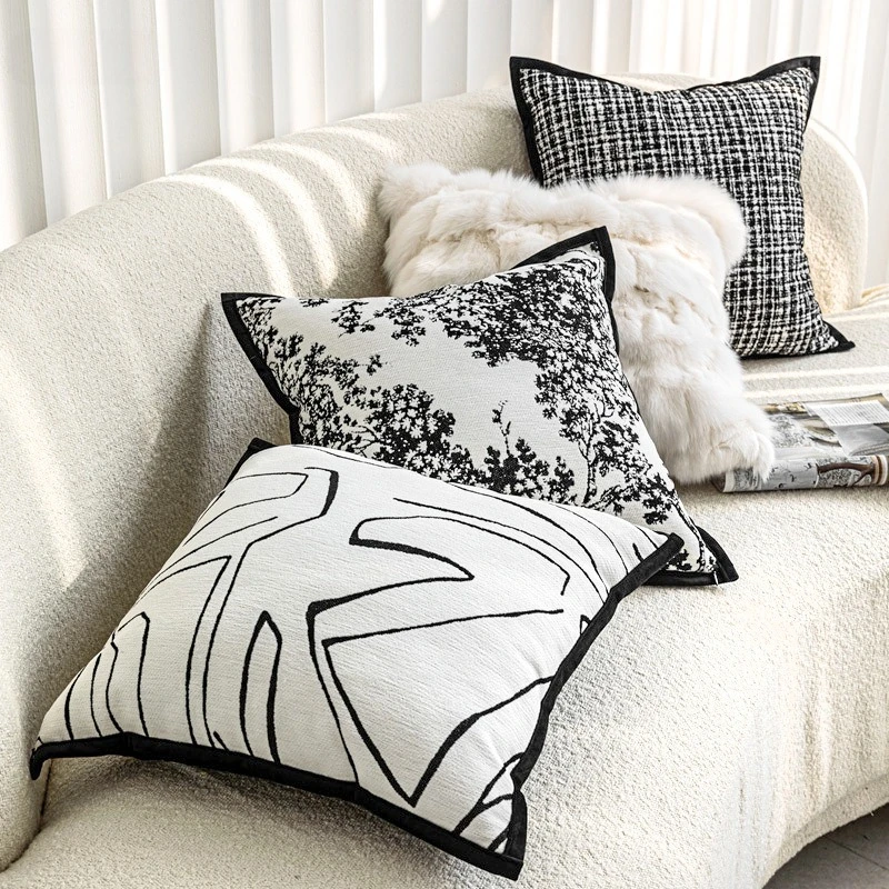 

Nordic Black and White Line Chenille Cushion Cover Decorative Throw Pillow for Living Room Sofa Bed Model Room Decor 45x45 50x50