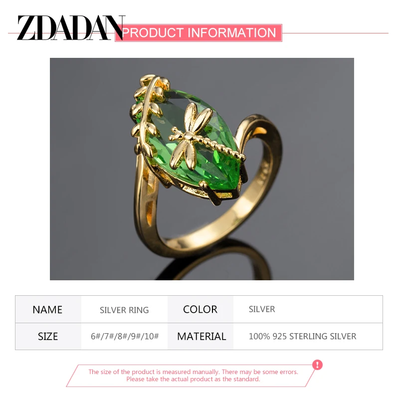 Women's 925 Silver Olive Green Gemstone Dragonfly Ring