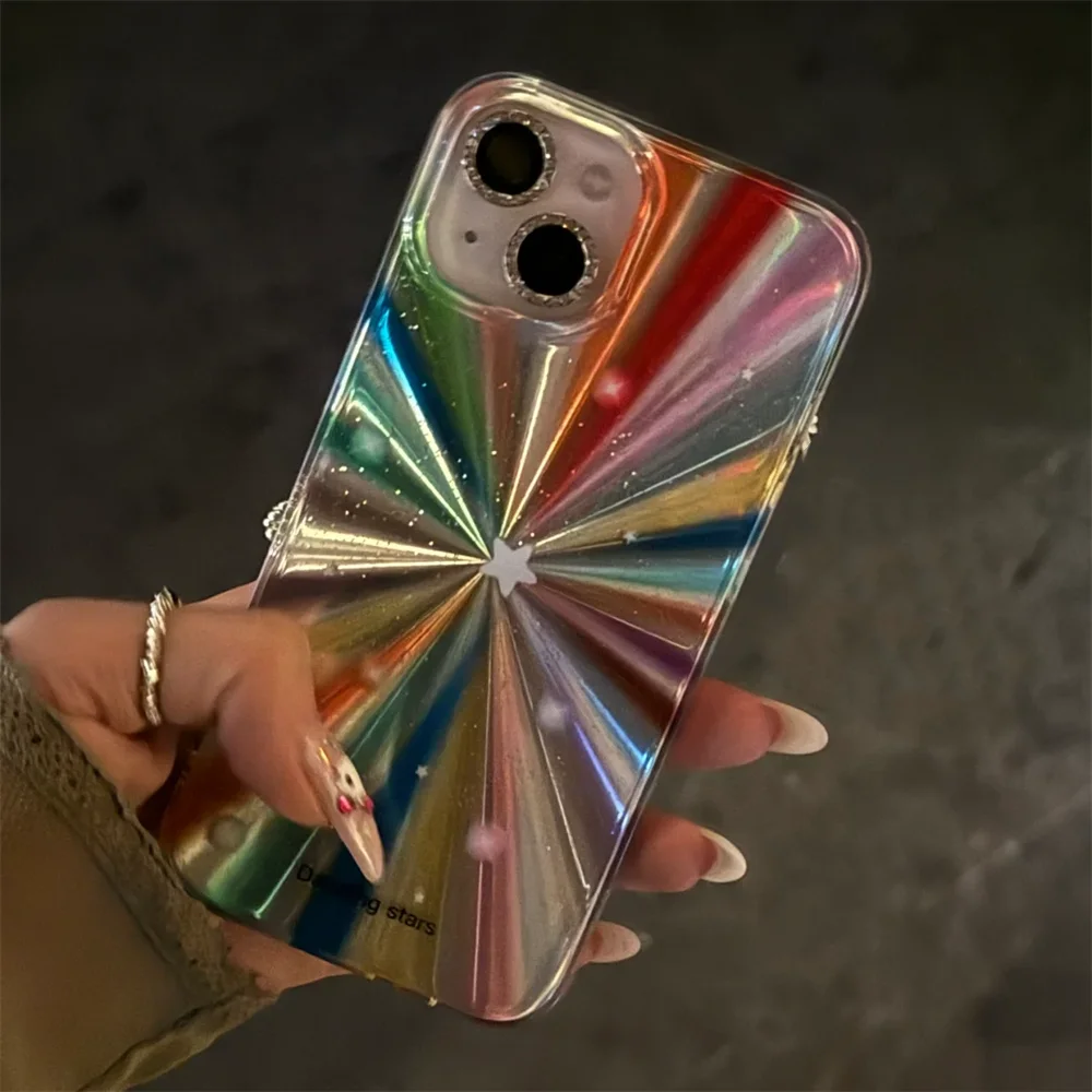 Rainbow Colors Phone Case For iPhone 16 16E 15 Pro Max 14 11 13 Mini 12 XR 8 7 Plus X XS  Cover