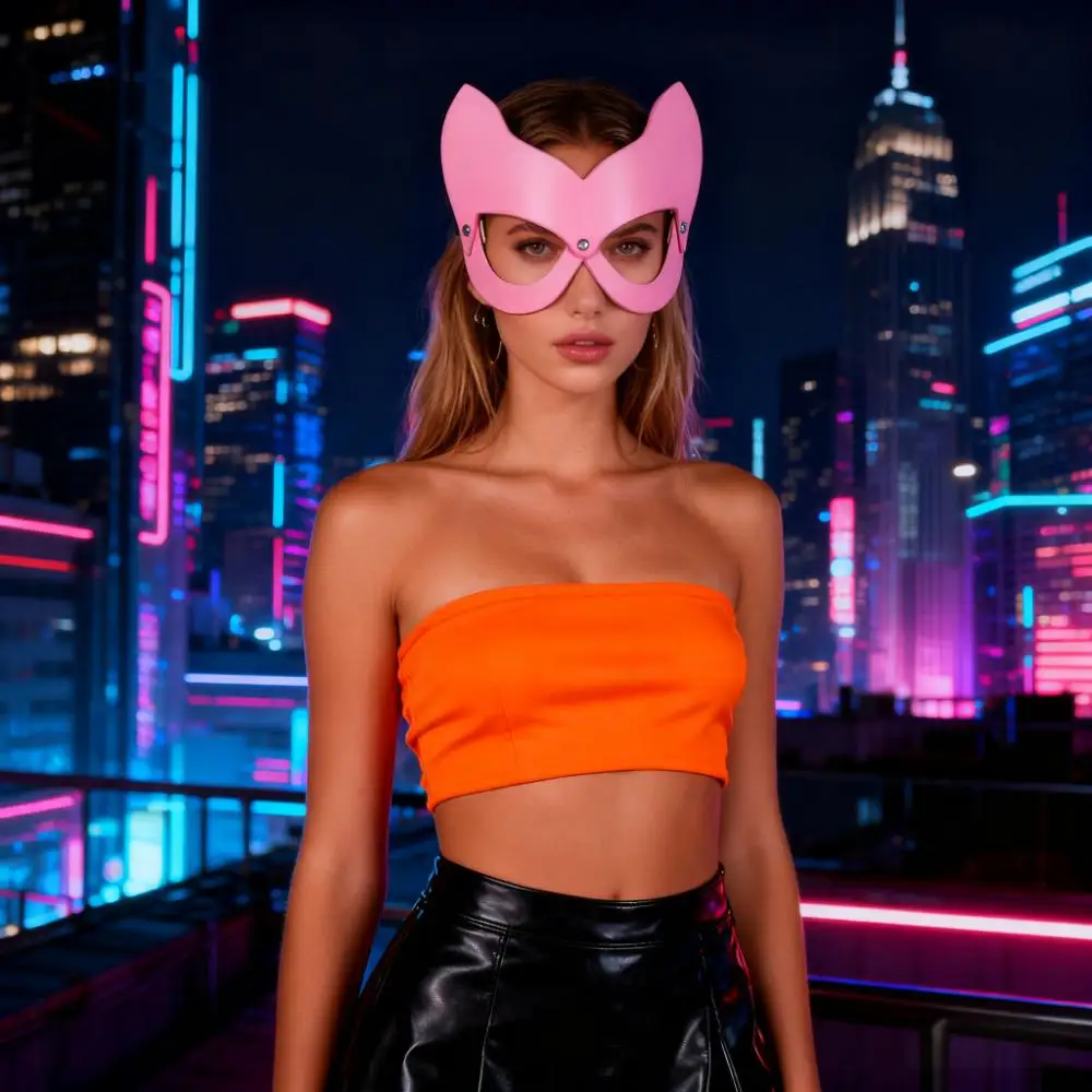 Women Leather Masks Masquerade Party Mask, Fashion Cosplay Role-playing Mask Punk Party Half Face Mask