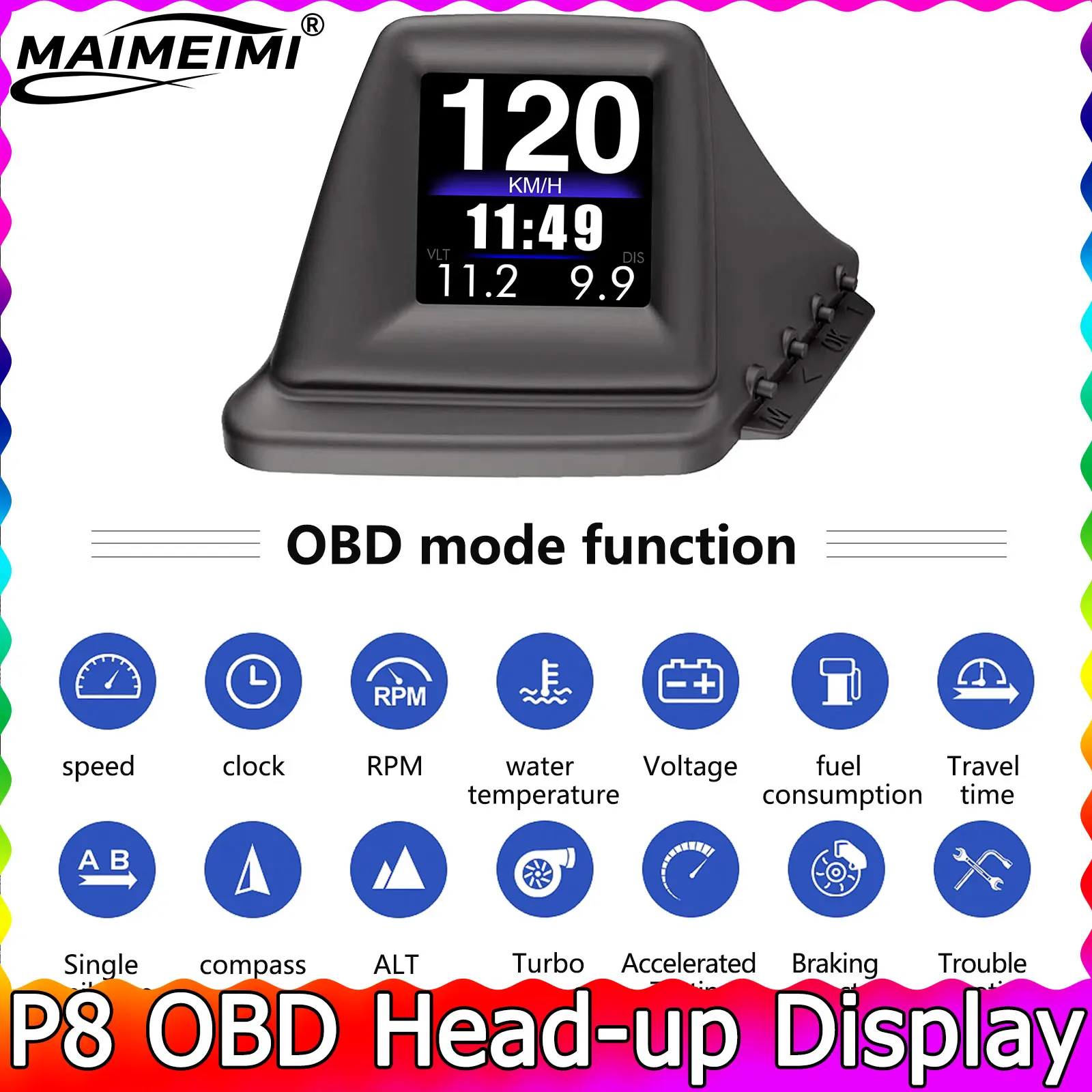 P8 OBD2 HUD On-board Computer Speed Meter RPM Turbo BOOST Voltage Oil Pressure Water Temp GPS Speedometer Head up Display