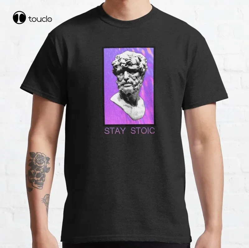 Stay Stoic Marcus Aurelius Seneca afirmación positiva filosofía helenística griega romana Vaporwave camiseta estética