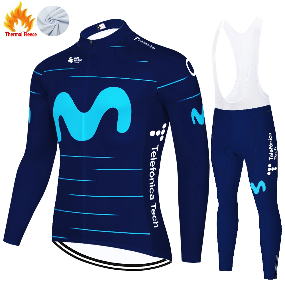 2024 movistar Winter Thermal Fleece bretele ciclismo masculino cycling jersey велоформа мужская maillot velo homme 자전거 의류 자전거바지