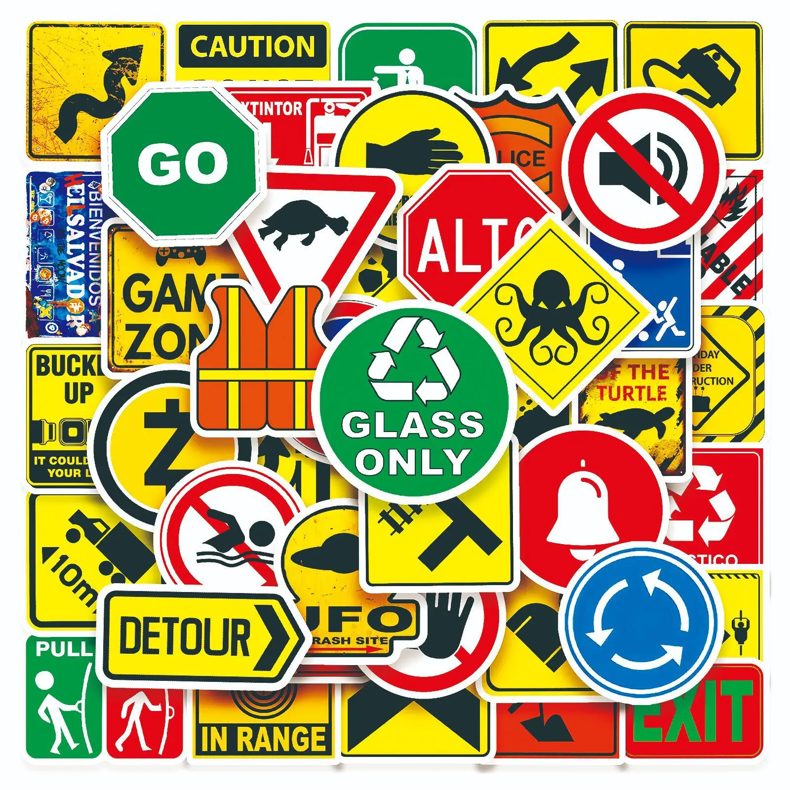 50Pcs Road Signs and Warning Signs Stickers Graffiti Decals DIY Diary Phone Case Handmade Scrapbook Aesthetic Sticker