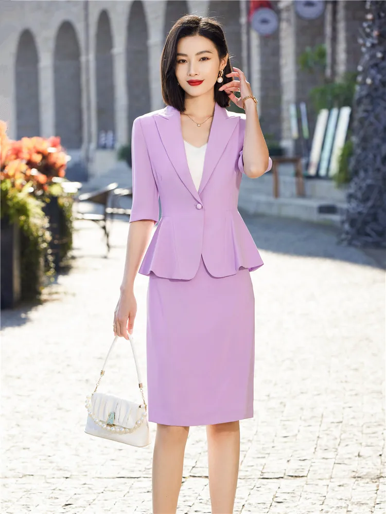 

Ele Purple Suit Set Women's Slimming Profional Busin Casual Two-Piece Set een Color Businwoman's Skirt Suit