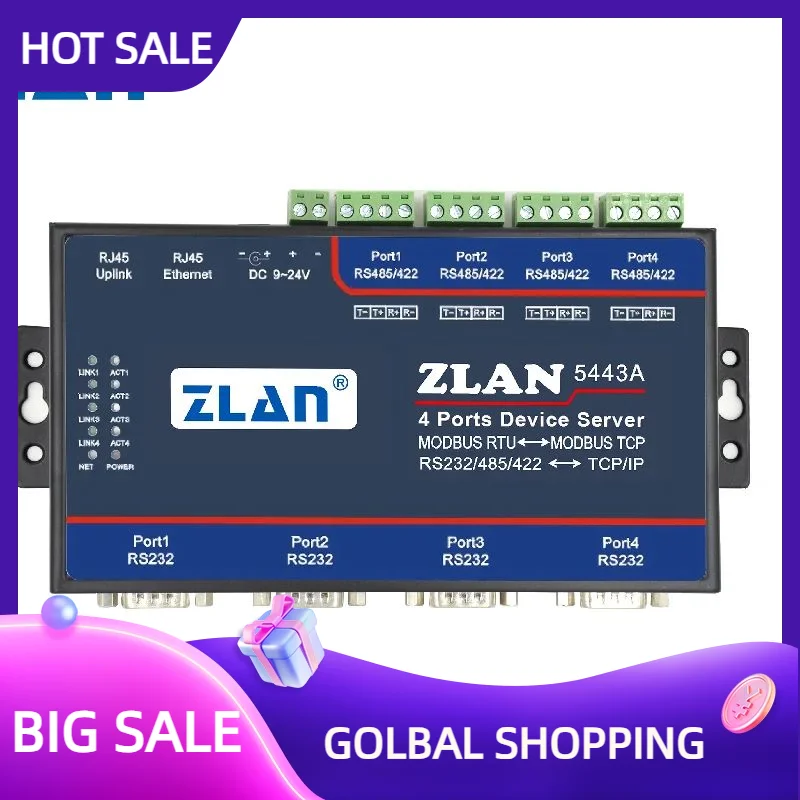 

Горячие продажи 4-портовый RS232 RS485 RS422 к Ethernet Modbus RTU TCP Шлюз Сервер последовательных устройств