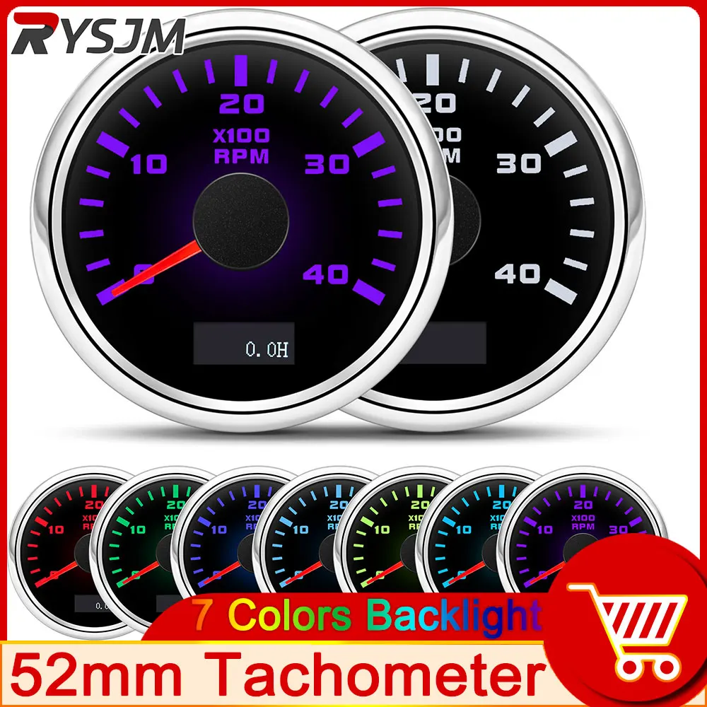 

52MM Tachometer 7 Color Backlight Digital Tacho Meter 3000/4000/6000/7000/8000 RPM For Car Boats 12V 24V Vehicles customized