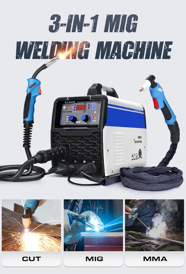 Multi-Function Welding Machine MIG CUT ARC MMA 3 in 1 Welder Semi-Automatic Mig/Plasma Cutting/Stick M Cutter 220V