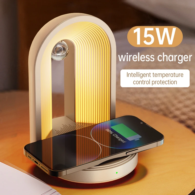 

Portable Home Bluetooth Speakers 15W Wireless Charging Suitable For Mobile Phone And Earphones Table Lamp Indoor 3 in 1 Speakers