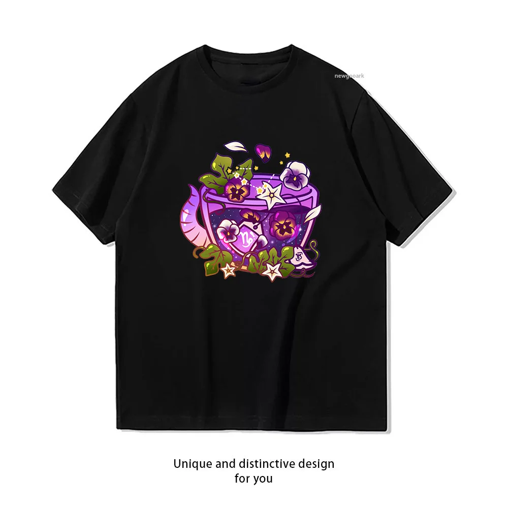 Capricorn Zodiac Teacup T-shirt woman man Casual cotton graphic t shirts Adult streetwear camisetas tops tee Short-sleev