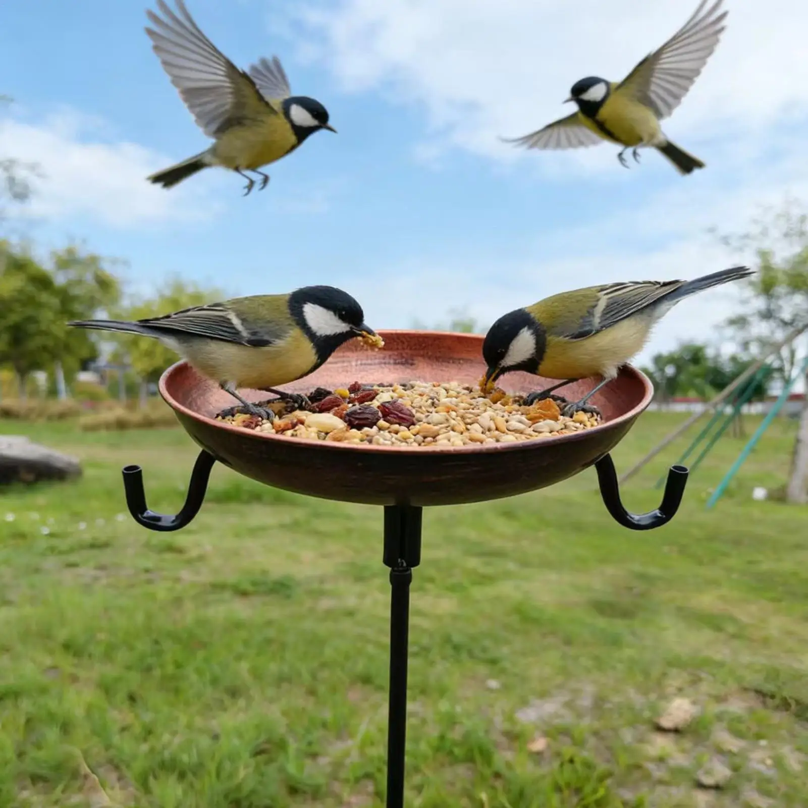 

Винтажная металлическая кормушка-поилка для птиц, уличная чаша для купания птиц для сада, двора, патио, дорожек, газонов, парков, для колибри