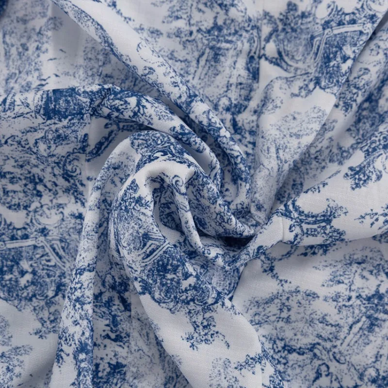 Vintage Blaues Blumenmuster Spitzen-Partykleid Mini-Hemdkleid für Damen Eleganter Stehkragen Langarm Knopfleiste Rüschen A-Linien-Kleid – Detail 12