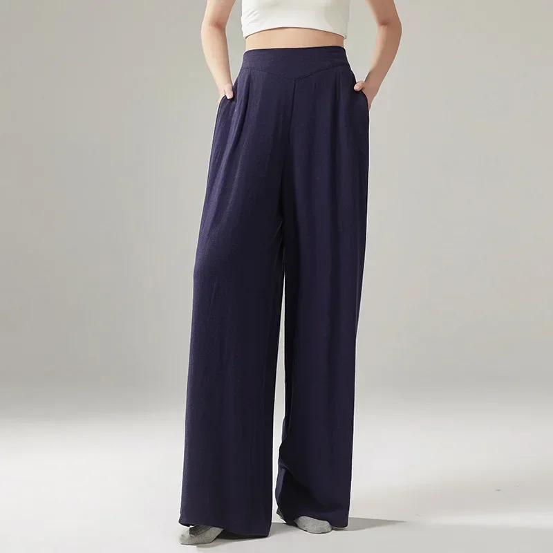 سراويل الرقص الحديثة سحابة القطن والكتان السراويل الخريف والشتاء متعددة الاستخدامات لون الكتان الجديد فضفاضة التدريب السراويل واسعة الساق