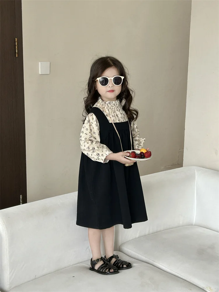 

Children's braces skirt2024Spring and Autumn New Children's Clothing Young and Little Girls Cotton Dress Fashionable Floral Top